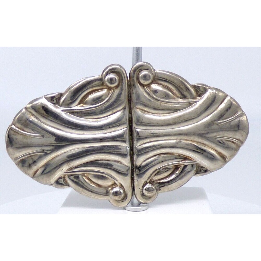Art Nouveau Design Brooch Pin Silver Tone Metal Ornate Shiny Vintage Unique!